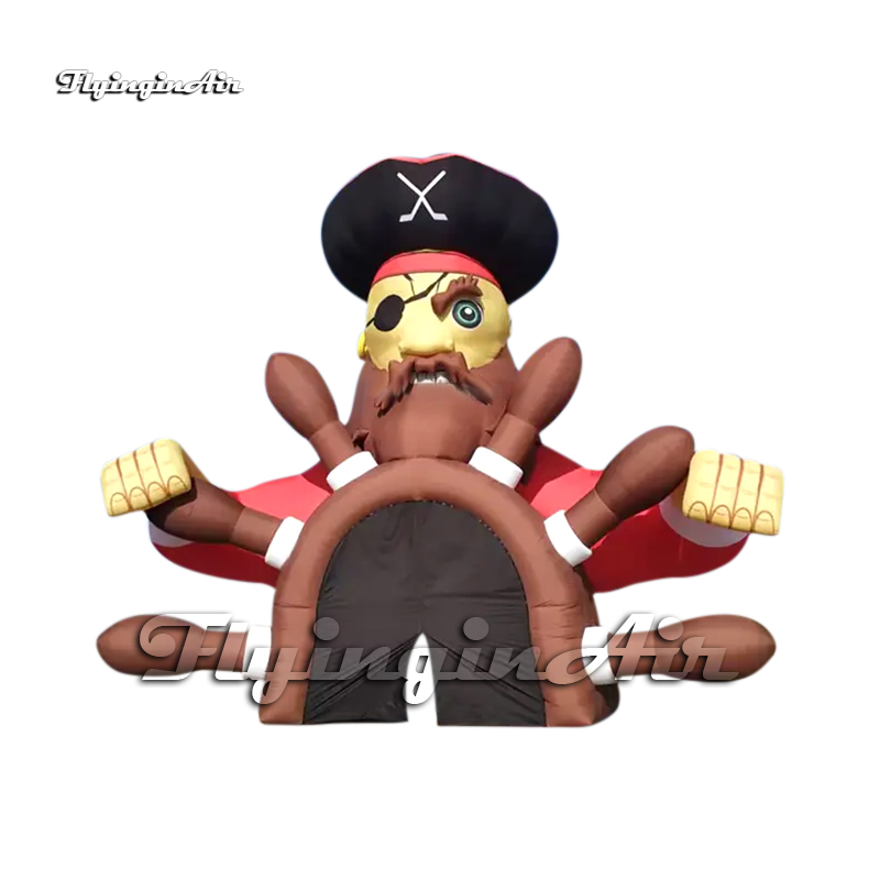 Large Inflatable Sport Tunnel Cartoon Figure Mascot 5m Air Blow Up Pirate Captain With A Big Rudder Passage For Event