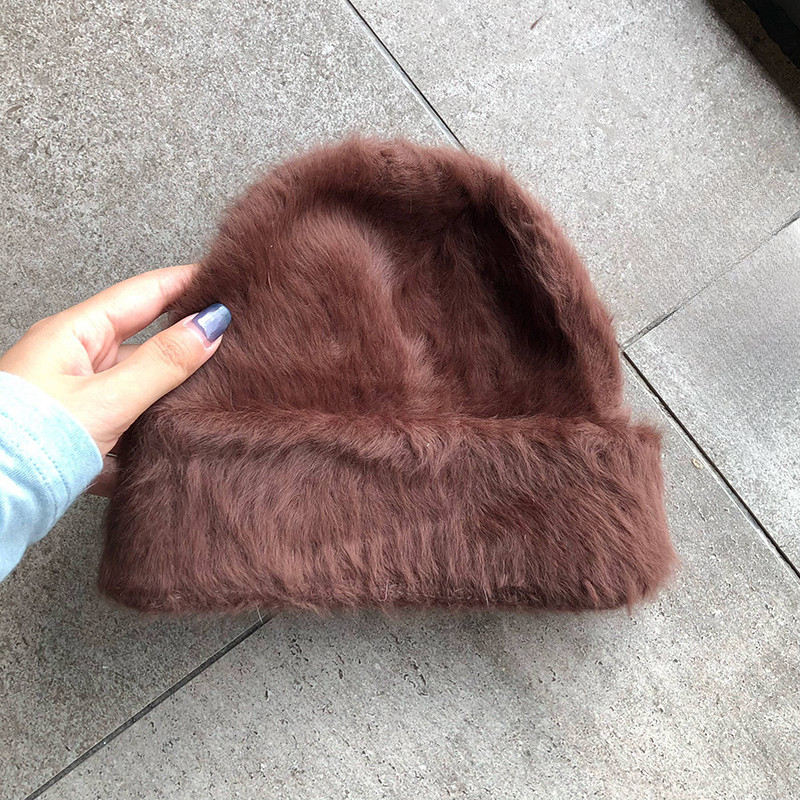 Beanie/Skull Caps Fashion Long Rabbit Hair Knitted Hat Female Winter Rabbit Fur Soft Warm Beanies Korean Solid Colors Hat Y2k Cold Hat 230829