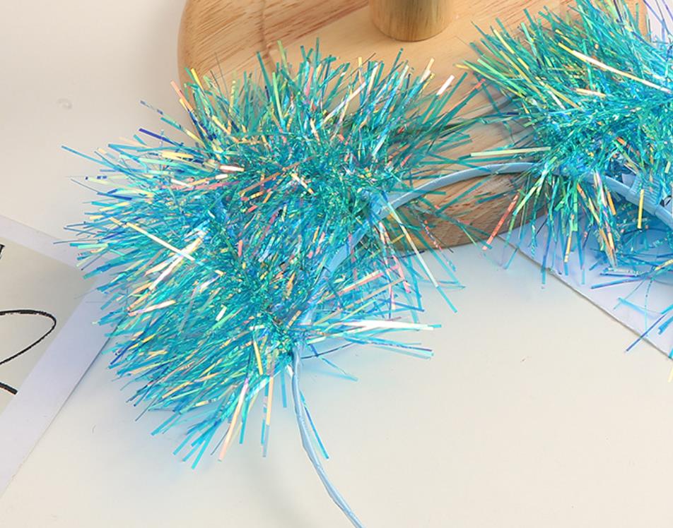 Fashion Cat Ear Headband Laser Rave Metallic Tinsel Headdress Holographic Party Hairhoop Christmas Birthday Hair Accessories