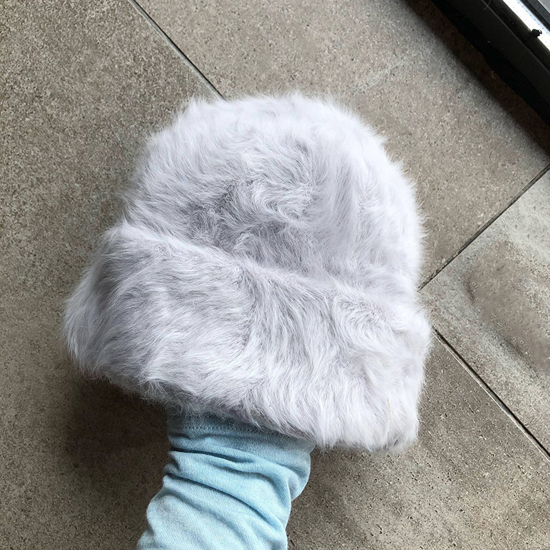 Beanie/Skull Caps Fashion Long Rabbit Hair Knitted Hat Female Winter Rabbit Fur Soft Warm Beanies Korean Solid Colors Hat Y2k Cold Hat 230829