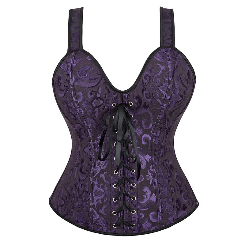 Women Zipper Halterneck Jacquard Overbust Corset Vest Plus Size S-6XL Lingerie Top Body Shaper Sexy Lace Up Plastic Boned Corselet