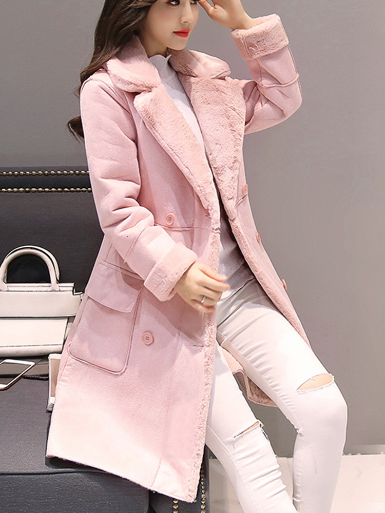 Womens Wool Blends XFPV Light Pink Lamb Fur Long Woolen Coat Korea Thickened Cashmere Sleeve Loose Fit Women Fashion Winter SM4120 230828