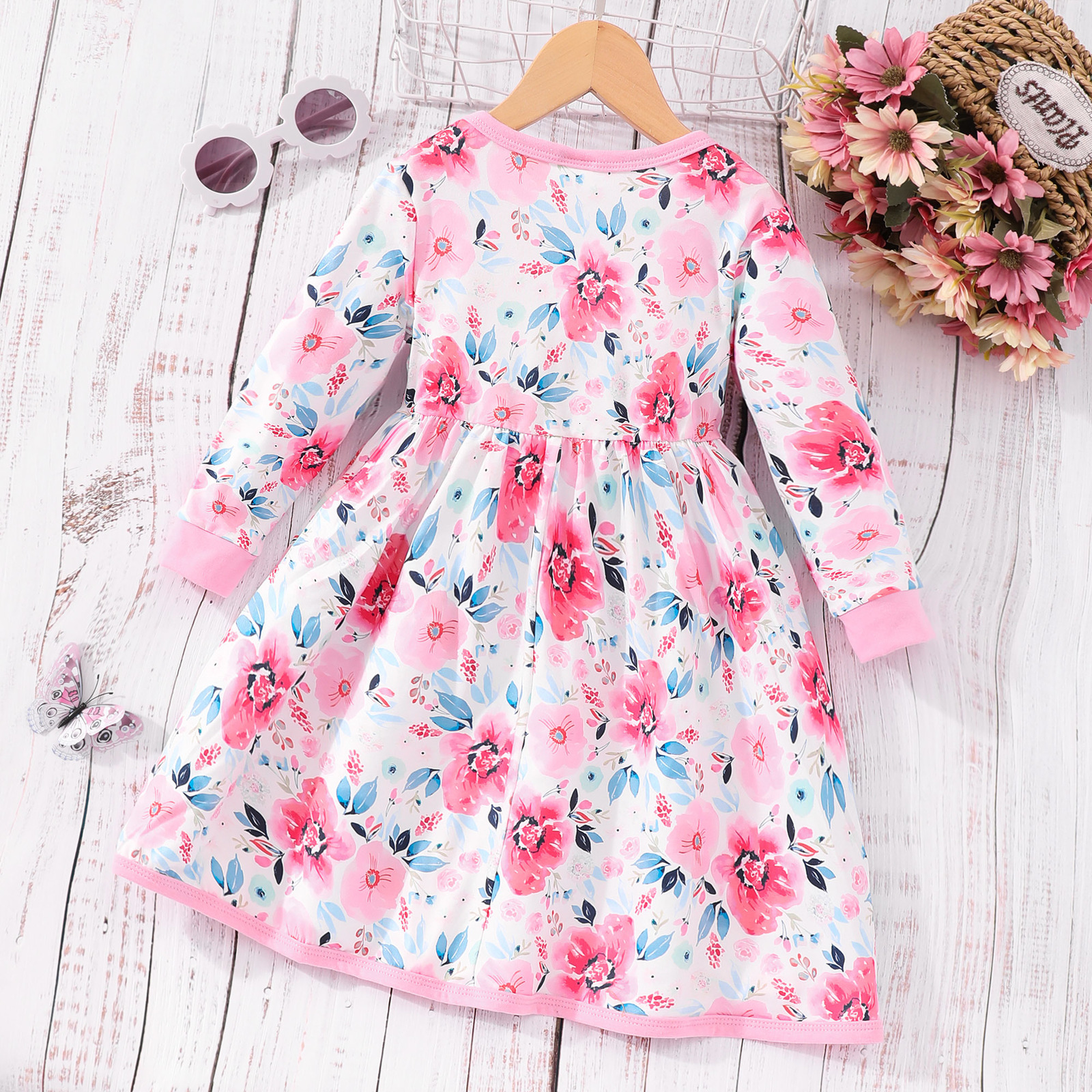 Girl s Dresses 2023 Dress for Kids Girl 2 8 Years Floral Summer Long Sleeve Children Princess Autumn Birthday Party Gown Girls Clothes 230828