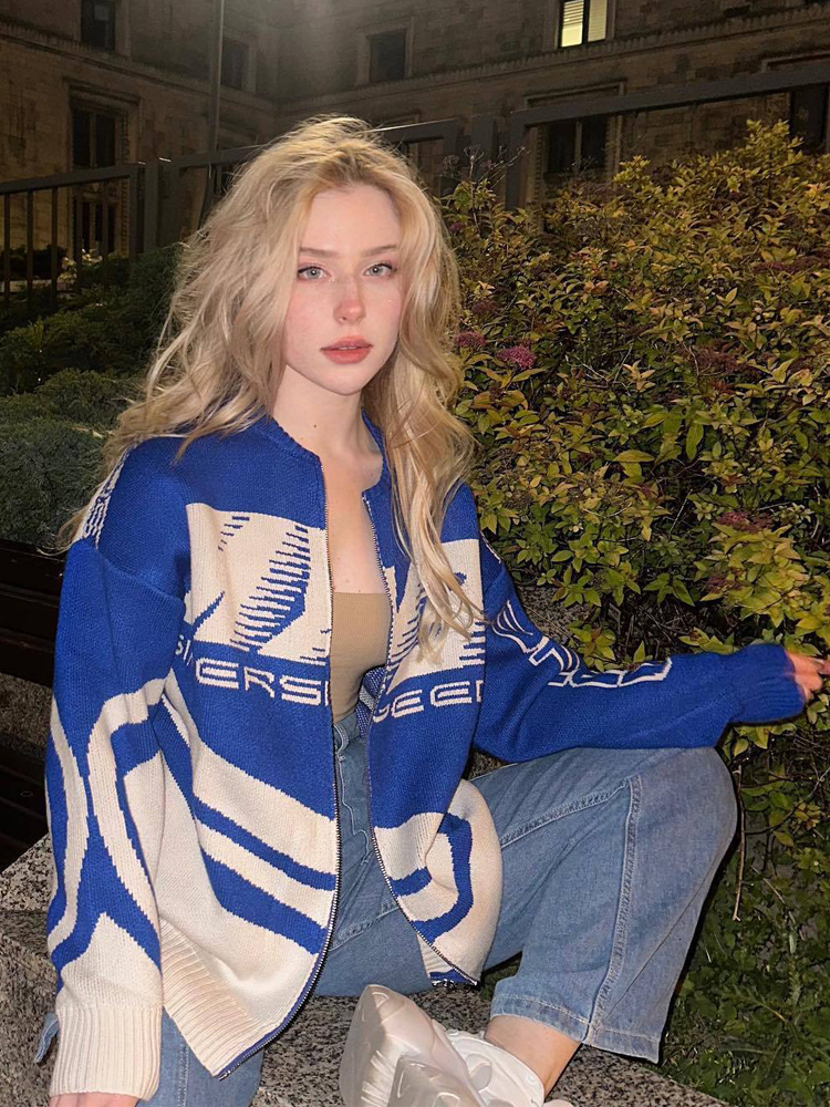 Women s Knits Tees Autumn Y2K Cardigan Women Letter Printed Knitted Sweaters Female Harajuku Zipper Cardigans Lady Loose O Neck Knitwear Streetwear 23