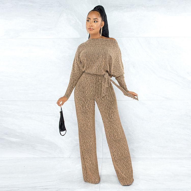 Women's Jumpsuits Rompers Jumpsuits Women Spring Long Sleeve High Waist Loose Belt Wide Leg Jumpsuit Elegant Office Ne Piece Outfit Party Overall