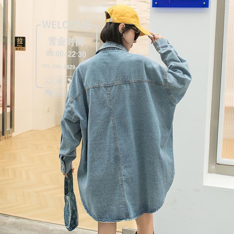 Women's Jackets Blue Jean Jacket Woman American Denim Shirt Fashion Coats Letter Label Loose Denim Coat Medium Long Spring Autumn Tops 230828