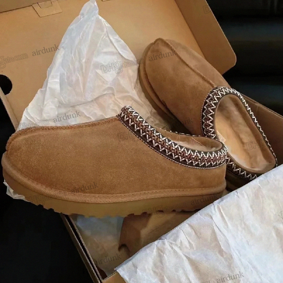 Tasman Slippers Tazz Chestnut Fur Slides Sheepskin Shearling Classic Ultra Mini Platform Boot Winter Mules for women men Slip-on Shoes Suede Upper Wool Fall ug 35-45