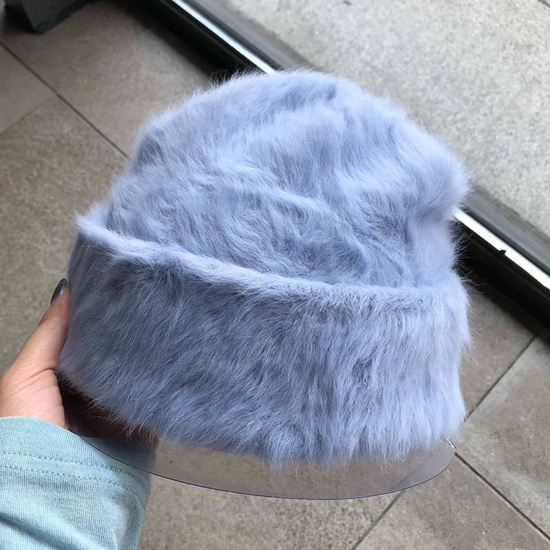 Beanie/Skull Caps Fashion Long Rabbit Hair Knitted Hat Female Winter Rabbit Fur Soft Warm Beanies Korean Solid Colors Hat Y2k Cold Hat 230829