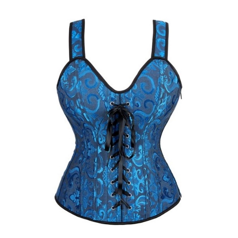 Women Zipper Halterneck Jacquard Overbust Corset Vest Plus Size S-6XL Lingerie Top Body Shaper Sexy Lace Up Plastic Boned Corselet