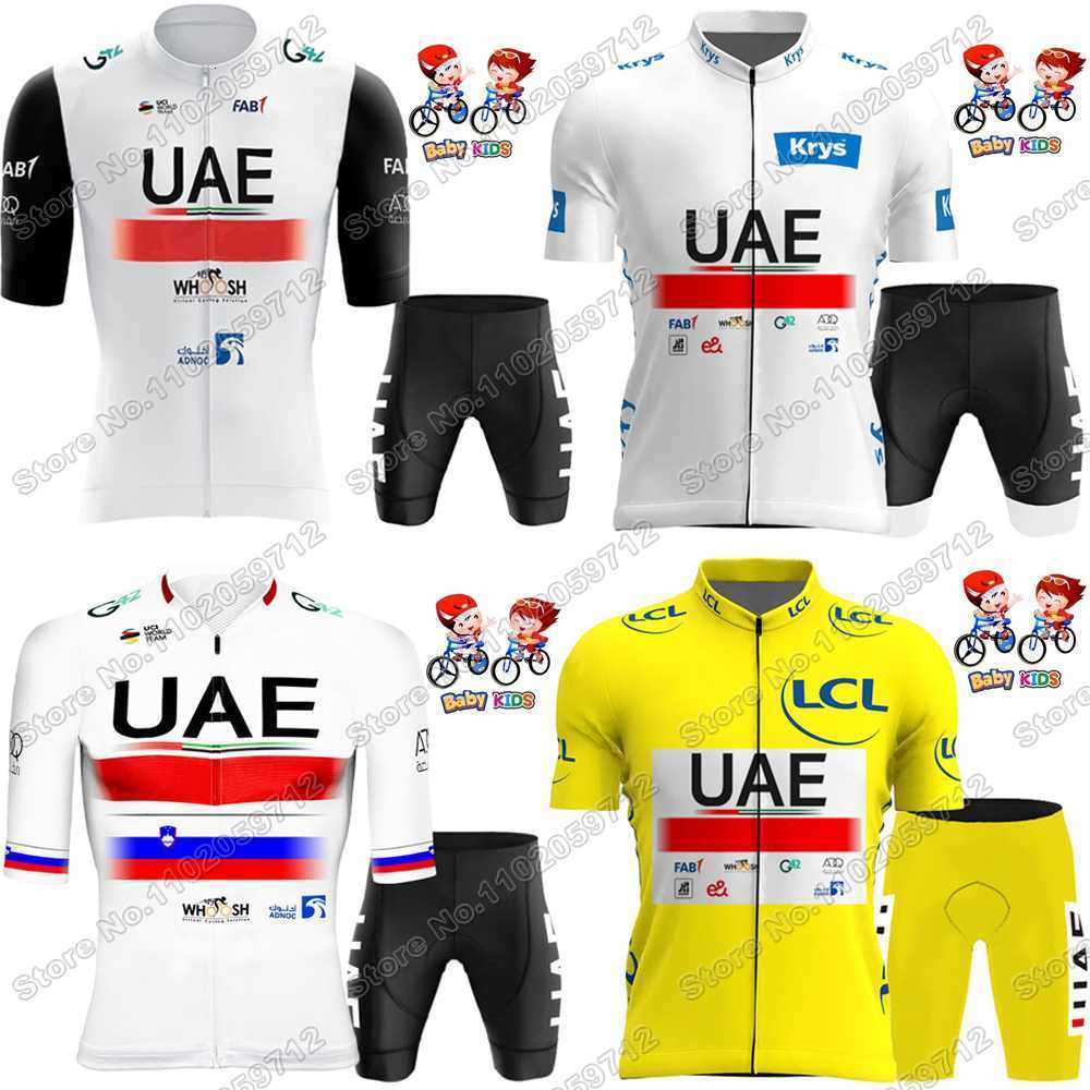Cycling Jersey Sets Kids UAE Team Cycling Jersey Slovenia Tadej Pogacar Set Boys Girls France TDF Cycling Clothing Children Road Bike Shirts 230828