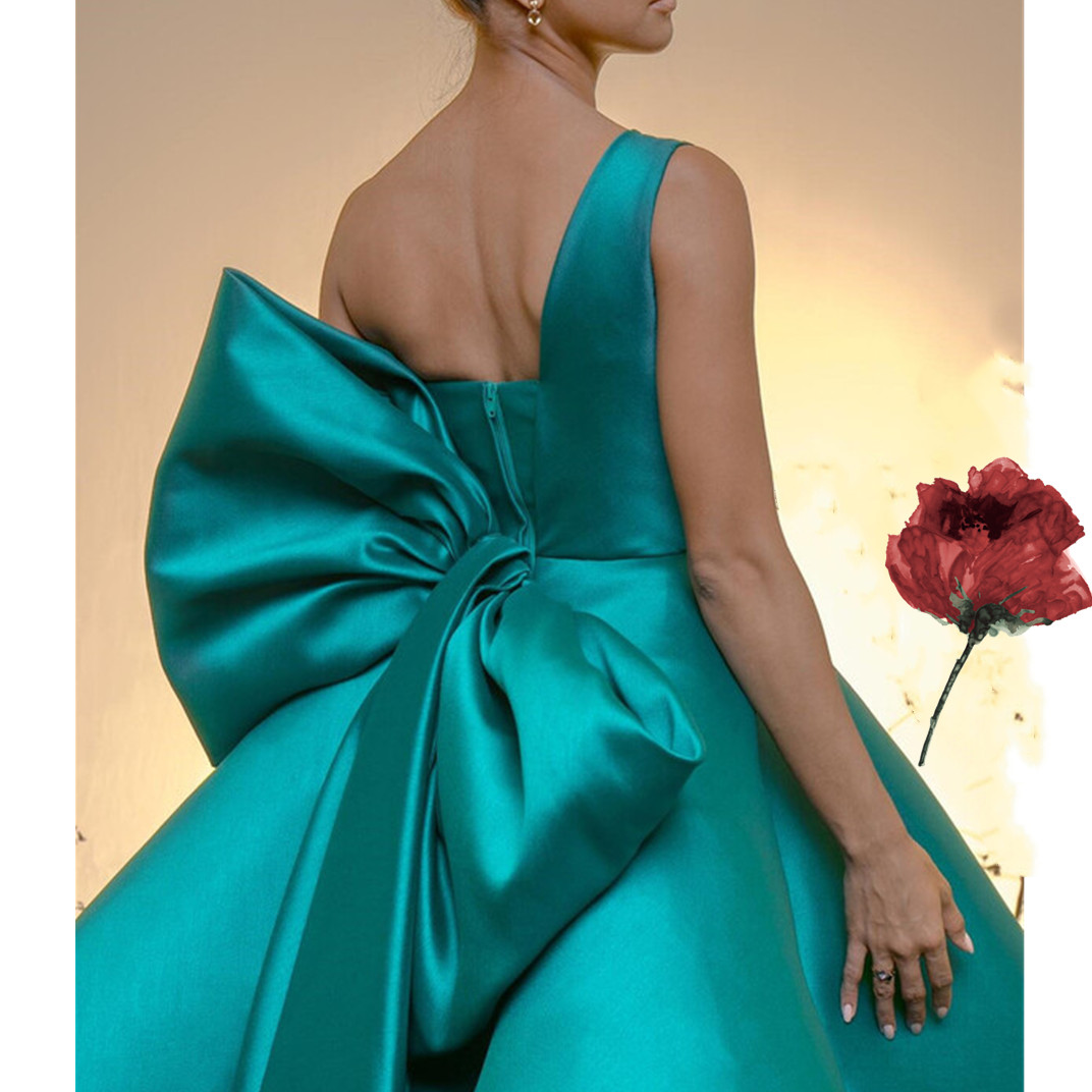 Vintage Short Satin Prom Dresses Tea Length 2023 Plus Size One Shoulder Ball Gown Homecoming Dress With Bow Sexy Evening Gowns Cheap