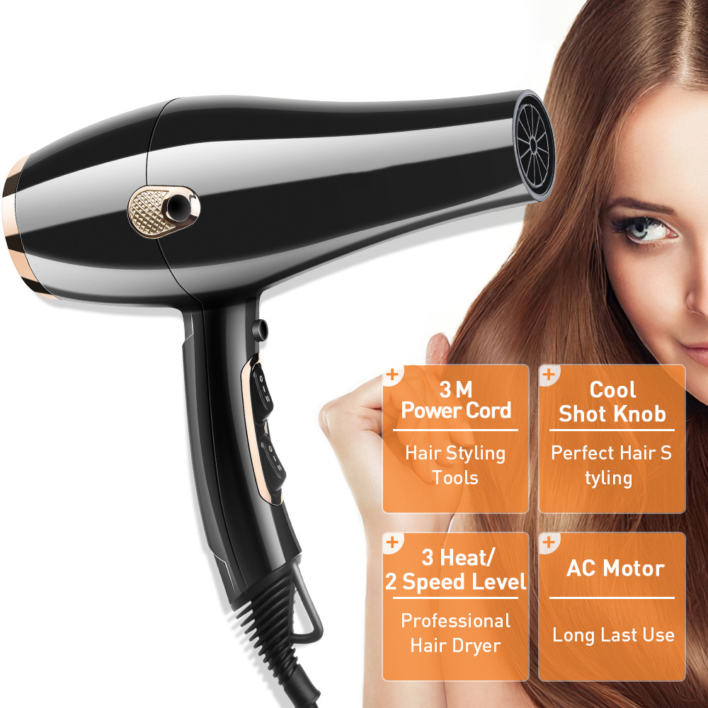 Hair Dryers Professional Salon Dryer High Power and Cold Blower Multifunction 6 Gear Eletric Blowdryer with 2 Air Collecting Nozzle 230828