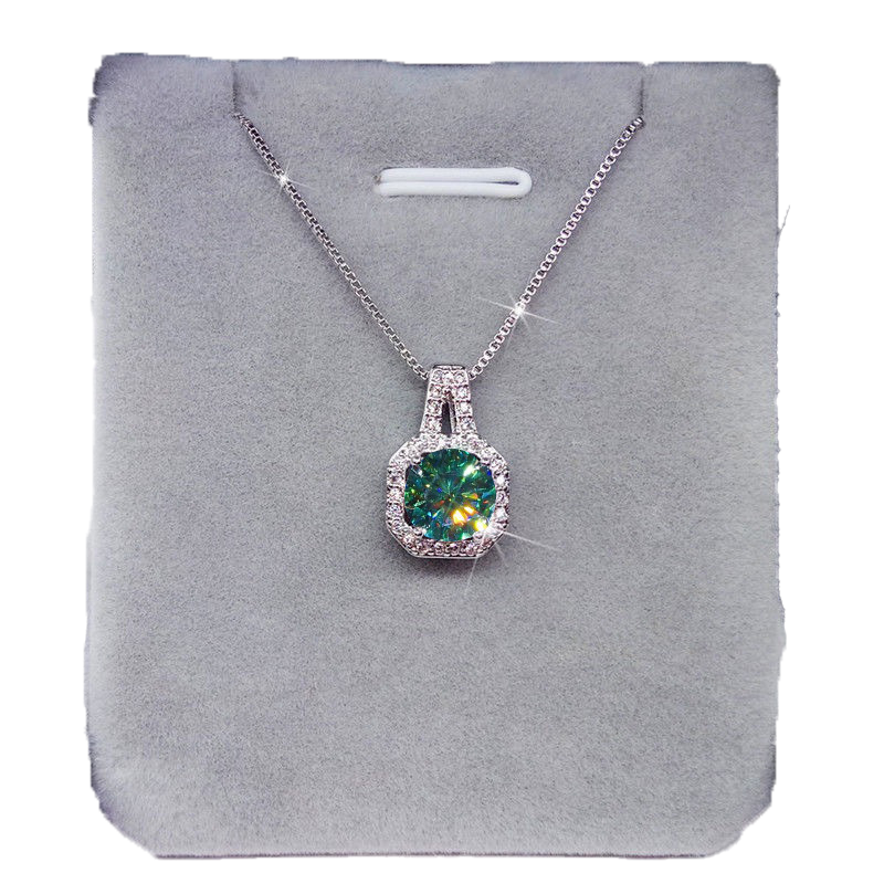 Round 2ct Green Moissanite Pendant 925 Sterling Silver Charm Wedding Pendants Necklace For Women Party Choker Jewelry Gift