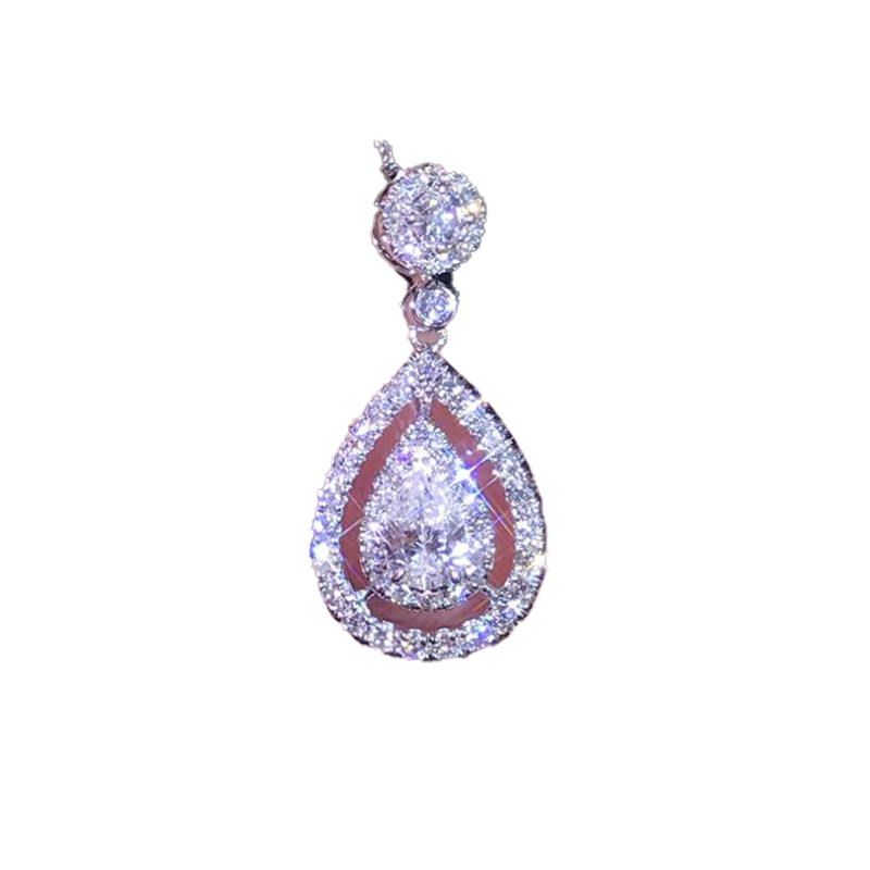 New Victoria Sparkling Luxury Jewelry 925 Sterling SilverRose Gold Fill Drop Water White Topaz Pear CZ Diamond Women Pendant Chai