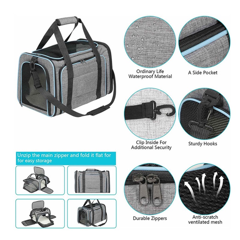 YUEXUAN Pet Carriers Bag Portable Breathable Foldable Bag Cat Dog Carrier Bags Outgoing Travel Pets Cats Handbag Safety Zippers 4 Sides Expandable Cat