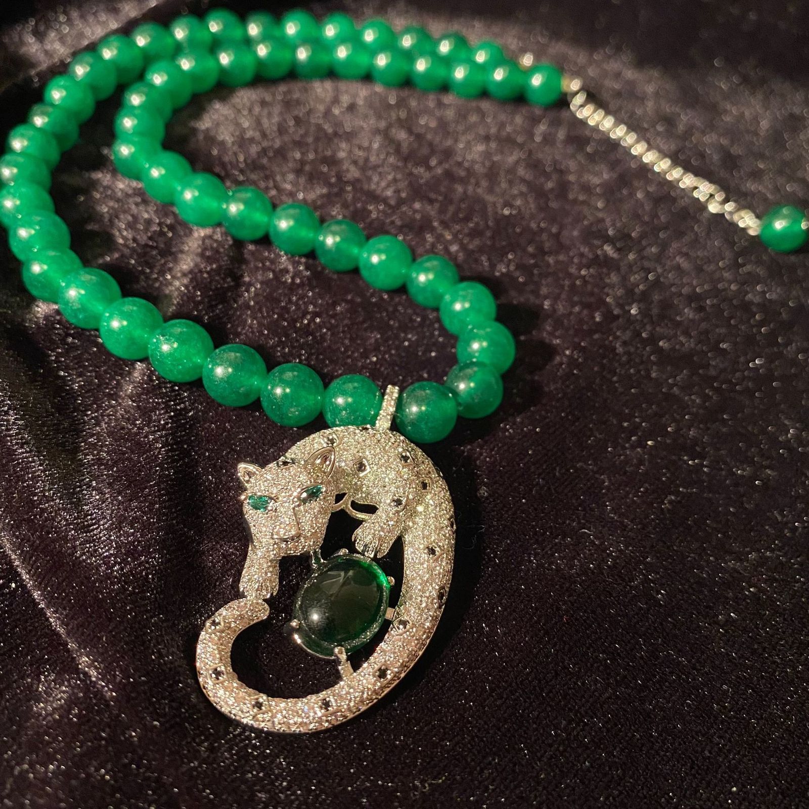 Pendant Necklaces Leopard Zircon Animal Shape Panther Pearl Emerald Green Agate Red Beads Chain Necklace for Women copper jewelry 230828