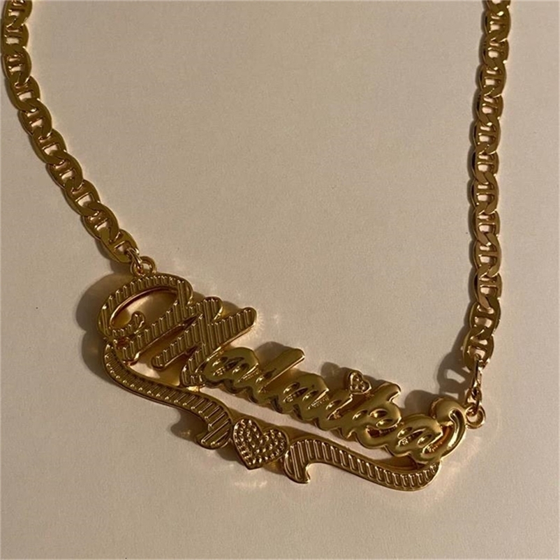 Pendant Necklaces Double Plated Name Necklace Custom 3D NamePlated Gold Personalized For Women 230828