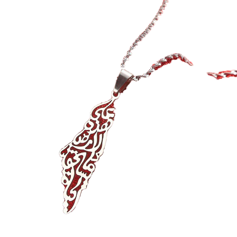 Pendant Necklaces Trendy Jewelry Arabic Hollow Stainless Steel Palestine Israel Map For Men Women Chain Necklace Elle22
