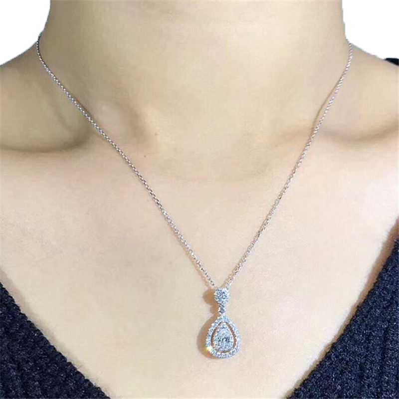 New Victoria Sparkling Luxury Jewelry 925 Sterling SilverRose Gold Fill Drop Water White Topaz Pear CZ Diamond Women Pendant Chai