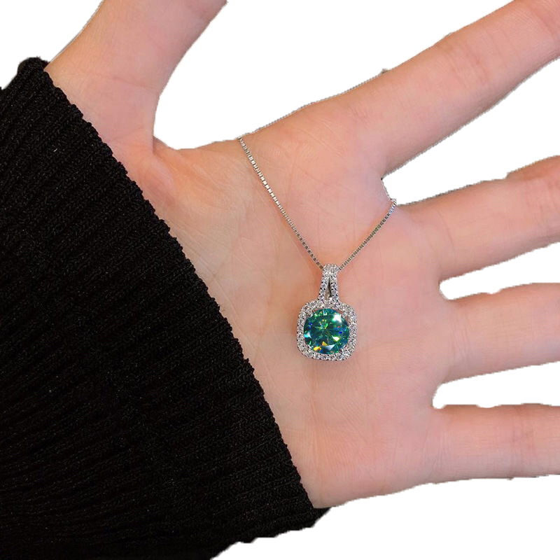 Round 2ct Green Moissanite Pendant 925 Sterling Silver Charm Wedding Pendants Necklace For Women Party Choker Jewelry Gift