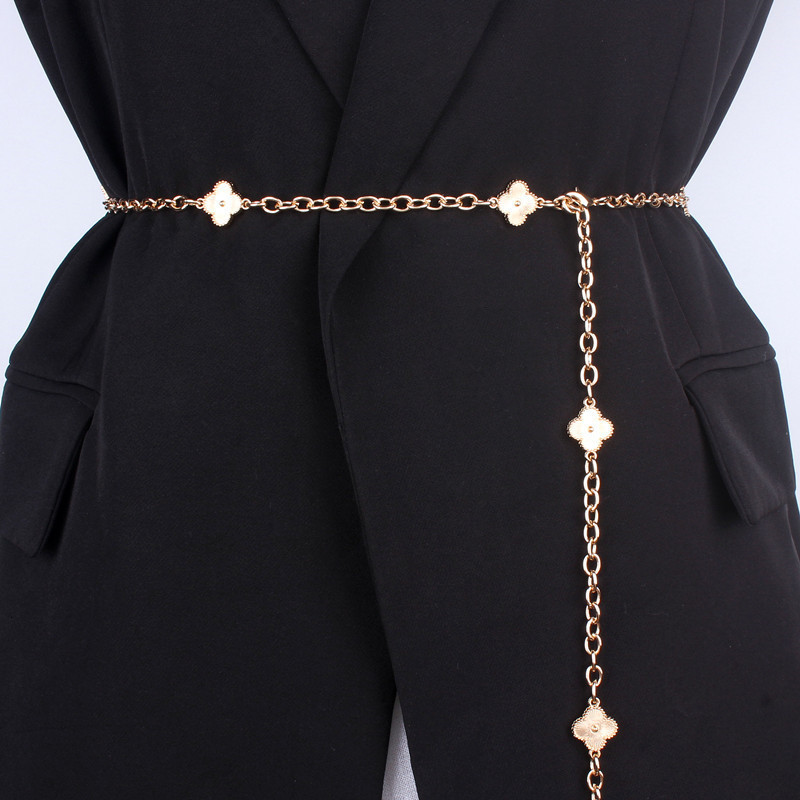 Belts Flowers Gold Chain Belts for Women Dress Waistband Appreal Accessories Metal Thin Strap Corset Belt 230829