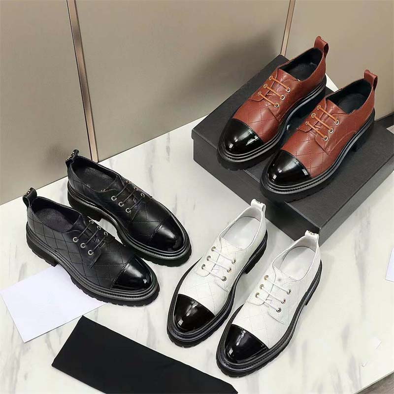 100% leather women's loafers Spring and Autumn luxury designer fashion dress lace buckle diamond check party shoes chunky heel matching color women's leather strap box