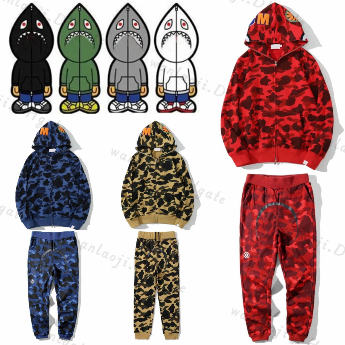 Designer Mens Hoodie Full Zip Up Shark Hoodies Woman Camouflage Jacket Hoody Hooded Sweatshirt Man Womens Sweater Long Sleeve Tech Fleece Cardigan