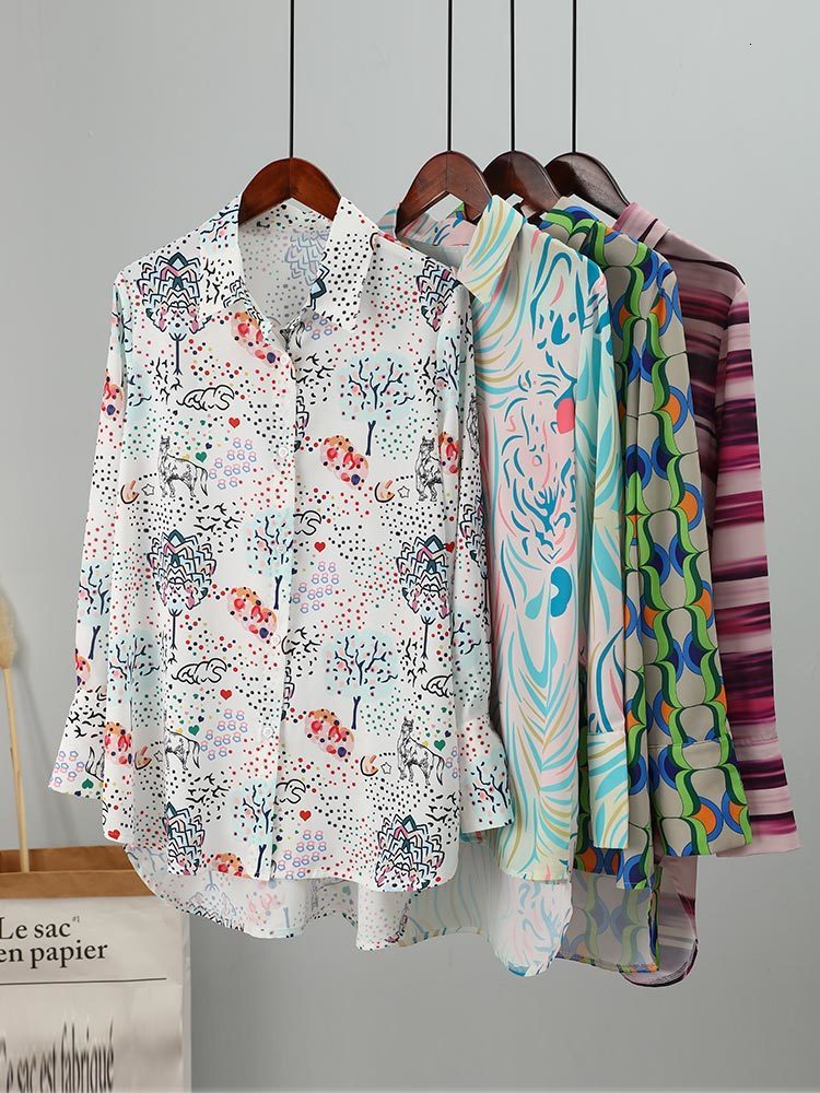 Women's Blouses Shirts Check Print Women Oversize Shirt Elegant Lapel Floral Button Up Office Lady Shirts Spring Summer Fashion Long Sleeve Top F