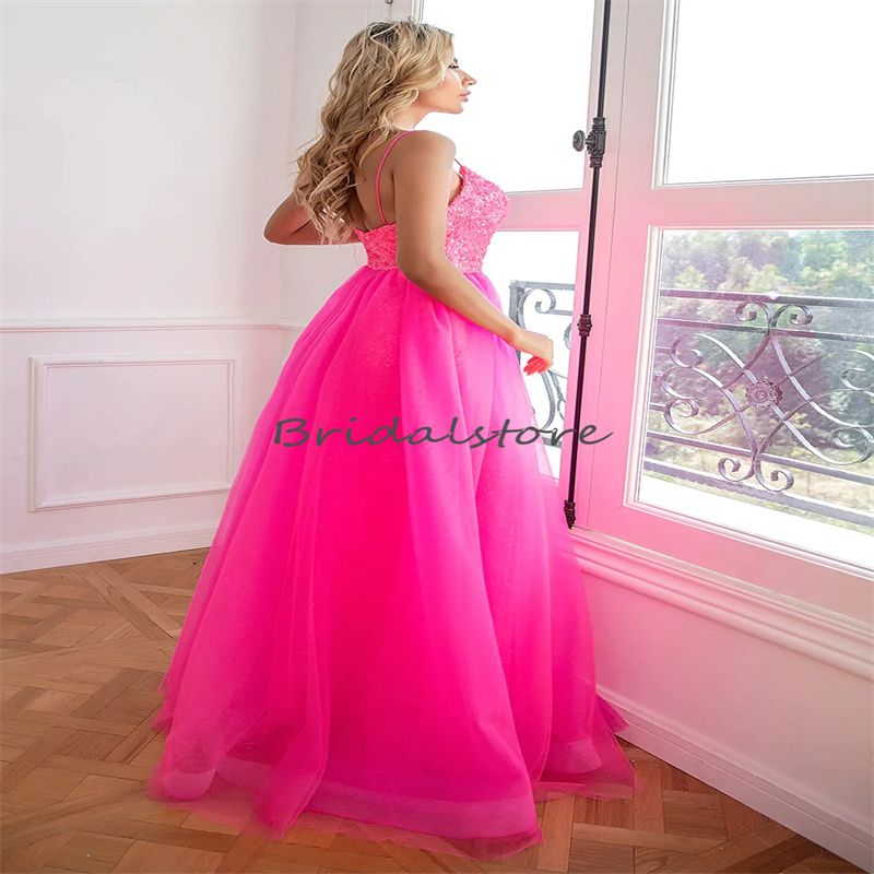 Luxe Hot Pink Blue Sequin Evening Dress With Detachable Train Elegant Mermaid 2 In 1 Prom Dress Holiday Birthday Formal Party Occasion Graduation Page