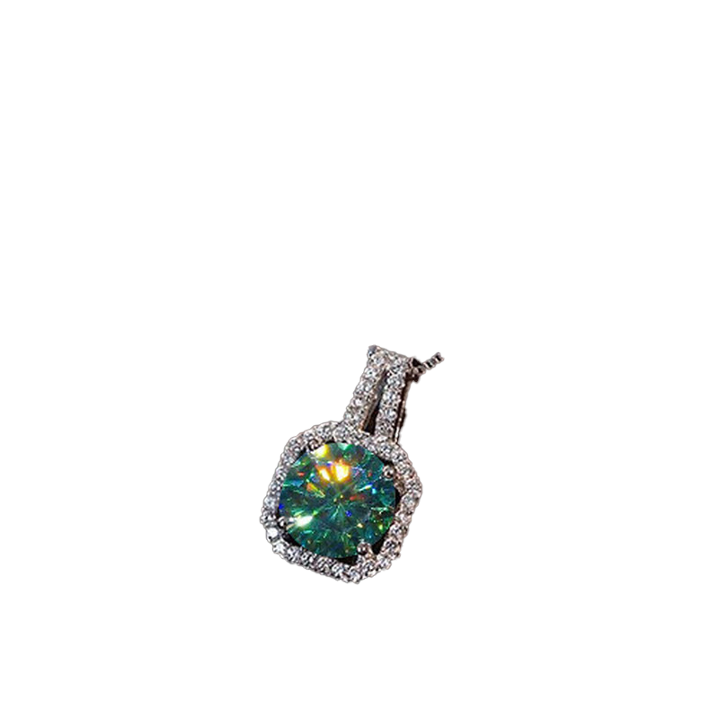Round 2ct Green Moissanite Pendant 925 Sterling Silver Charm Wedding Pendants Necklace For Women Party Choker Jewelry Gift