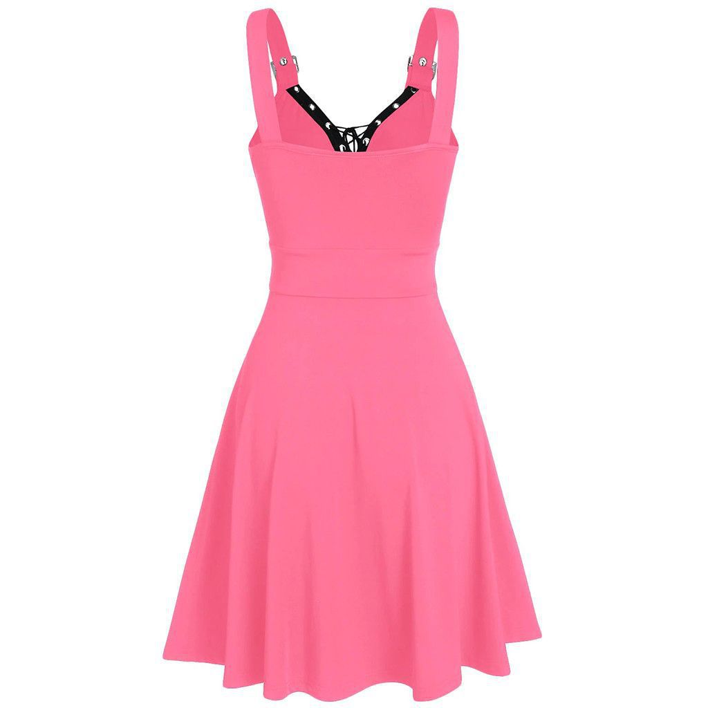 Women's Summer Casual Dress Sleeveless V Neck Gothic Dress Tiered A Line Flowy Wrap Dress