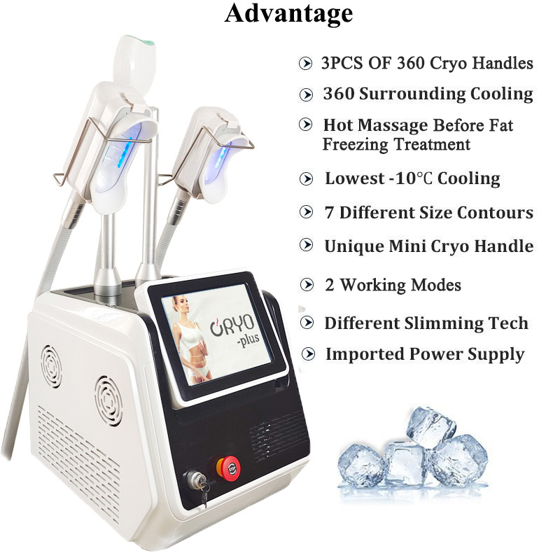 Cryolipolysis machine 360 portable anti cellulite cryotherapy facial liposuction cryo cool cold body sculpting spa equipment 3 handle