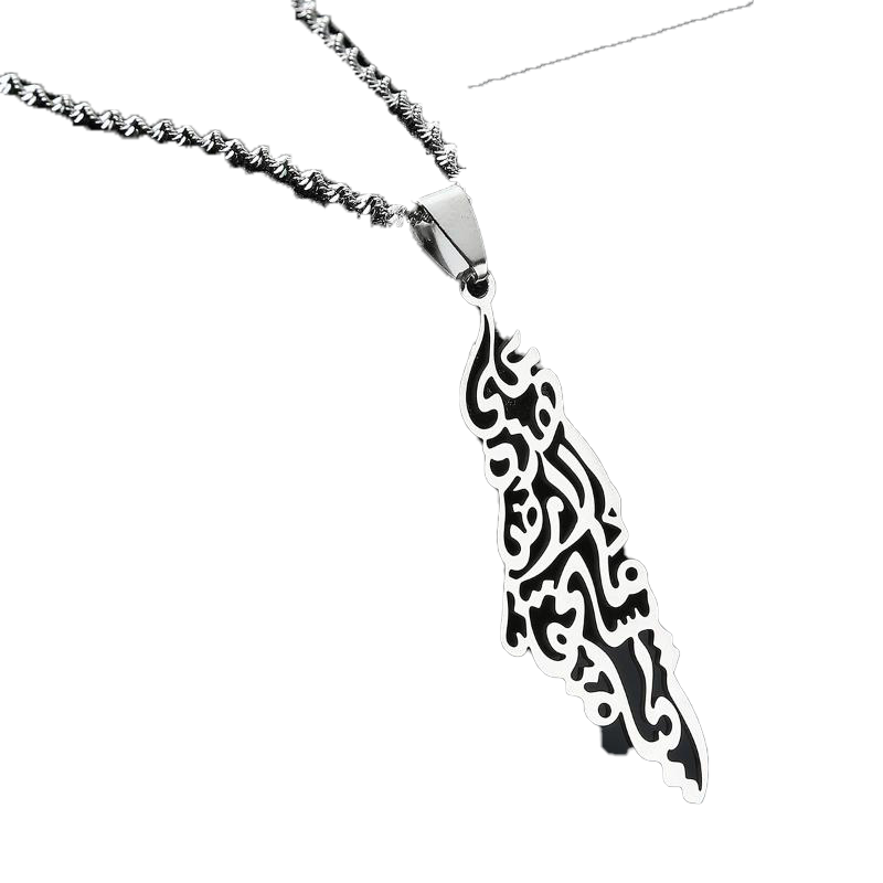 Pendant Necklaces Trendy Jewelry Arabic Hollow Stainless Steel Palestine Israel Map For Men Women Chain Necklace Elle22