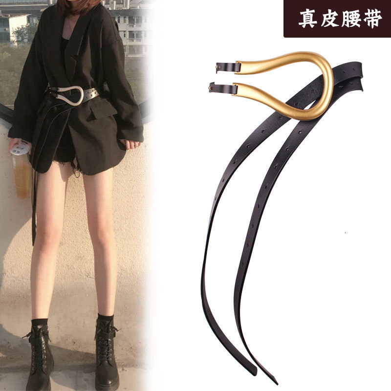 Belts Fashion leather arc metal horseshoe buckle big U belt ladies thin belt soft wear belt ladies high quality watchband 230829