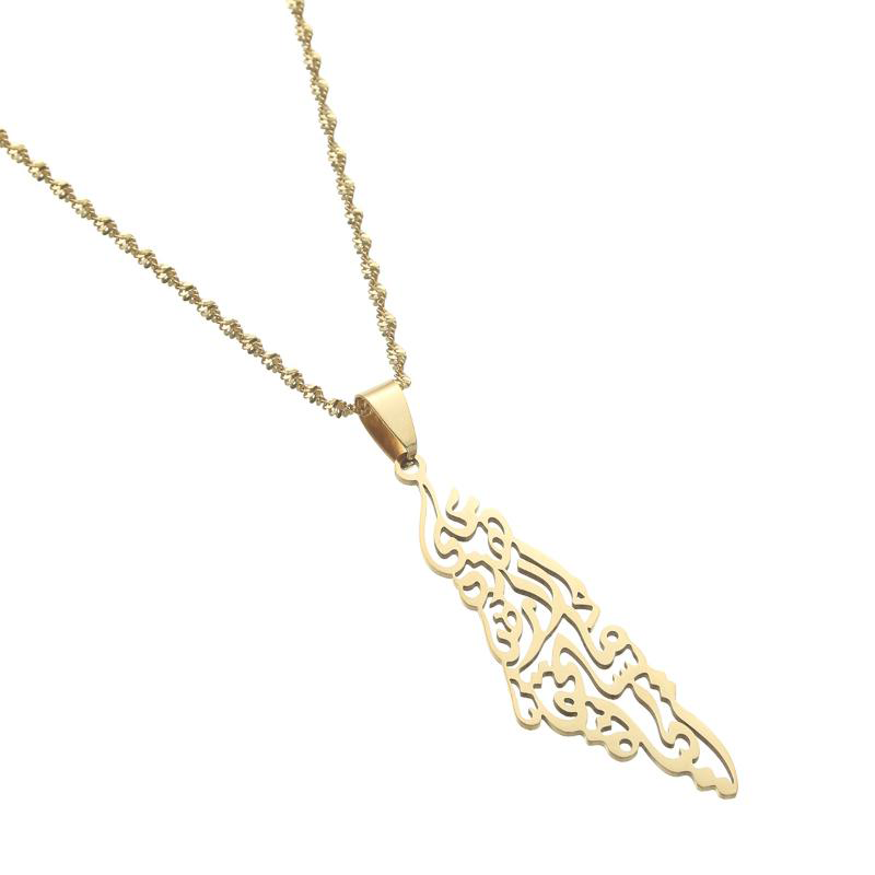 Pendant Necklaces Trendy Jewelry Arabic Hollow Stainless Steel Palestine Israel Map For Men Women Chain Necklace Elle22