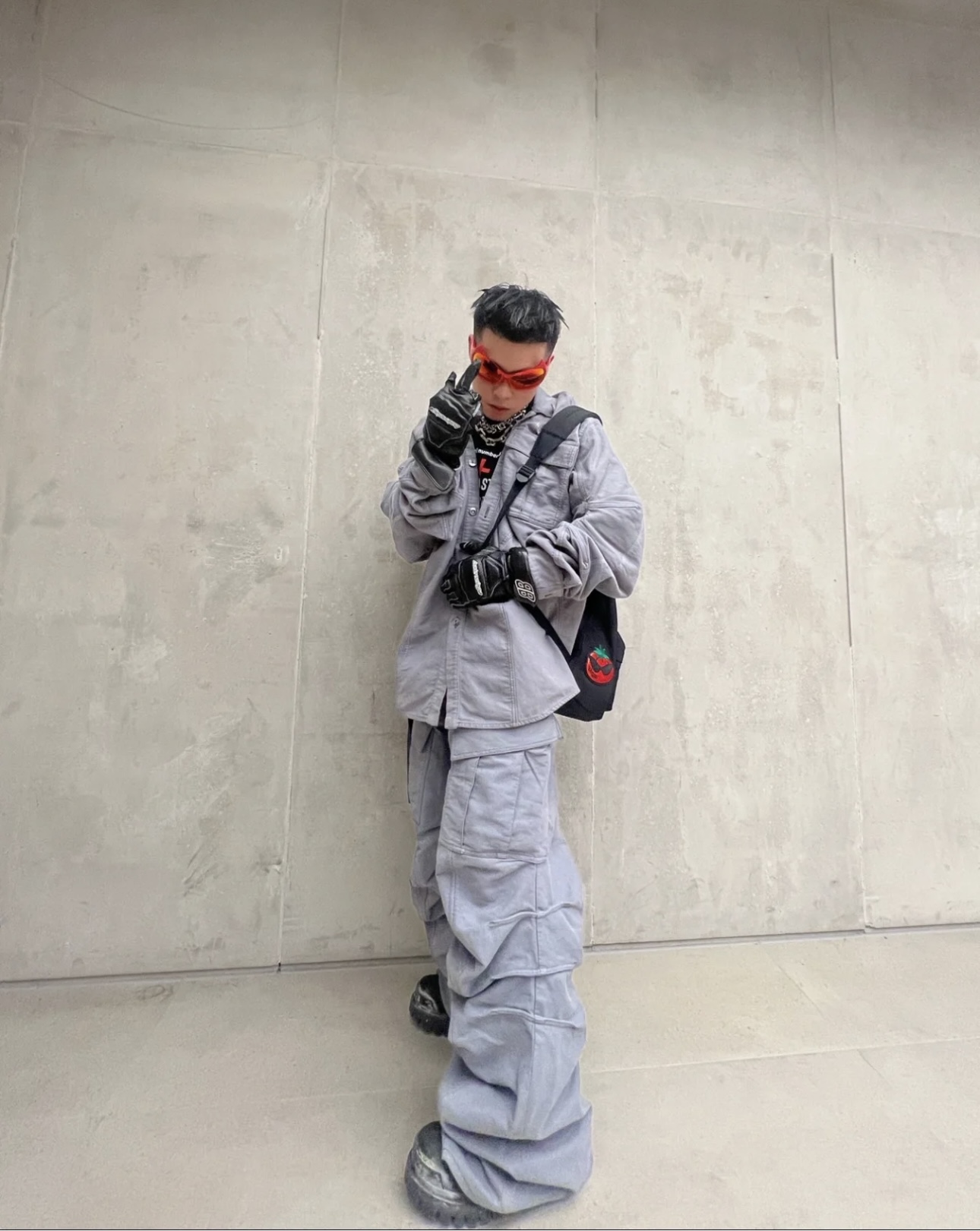 YProject Grey Pleated Pocket Silhouette Wash Workwear Lapel Simple Jacket Coat Casual Coat Men Bomber Jacket Bomber Zipper Cotton Jacket for Men