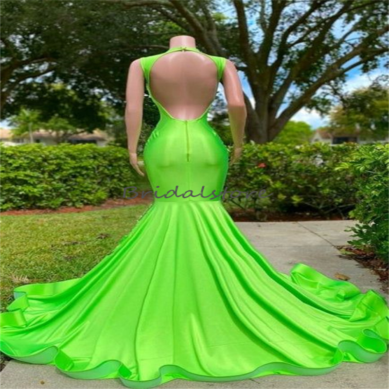 Bright Green Mermaid Evening Dress With Beaded Elegant Open Back Orange Black Girls Prom Dresses 2023 Graduation Birthday Party Aso Ebi Formal Dance R