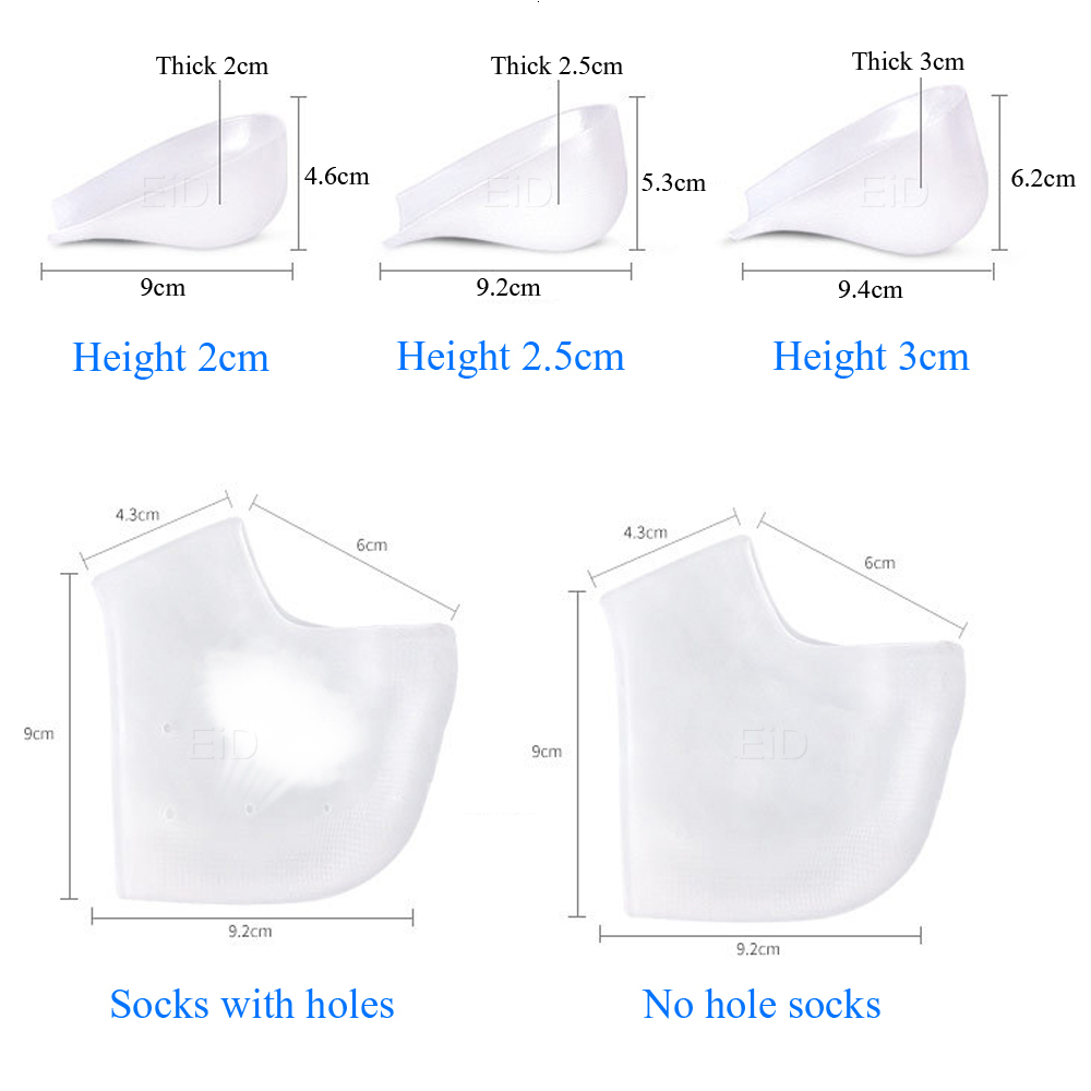 Shoe Parts Accessories EiD Invisible Height Increase Silicone Socks Gel Heel Pads Orthopedic Arch Support Heel Cushion Soles Insole Foot Massage Unise