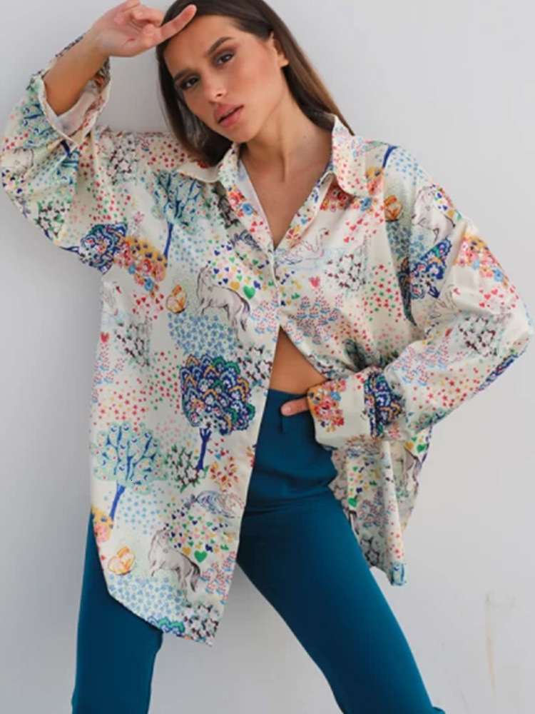 Women's Blouses Shirts Check Print Women Oversize Shirt Elegant Lapel Floral Button Up Office Lady Shirts Spring Summer Fashion Long Sleeve Top F