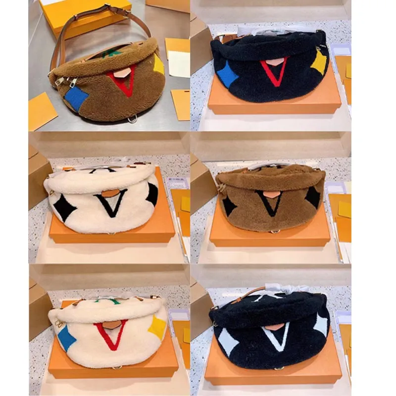 Mens Womens Waist Bag Winter Design Chest Bag Girls Boys Handbag Lambswool Purses Crossbody Unisex Soft Fur Lamb Wool Shoulder Bags