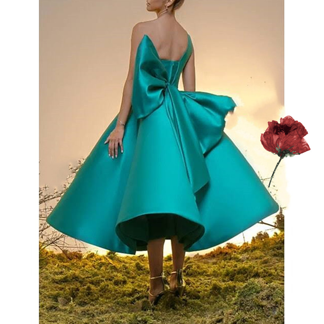 Vintage Short Satin Prom Dresses Tea Length 2023 Plus Size One Shoulder Ball Gown Homecoming Dress With Bow Sexy Evening Gowns Cheap