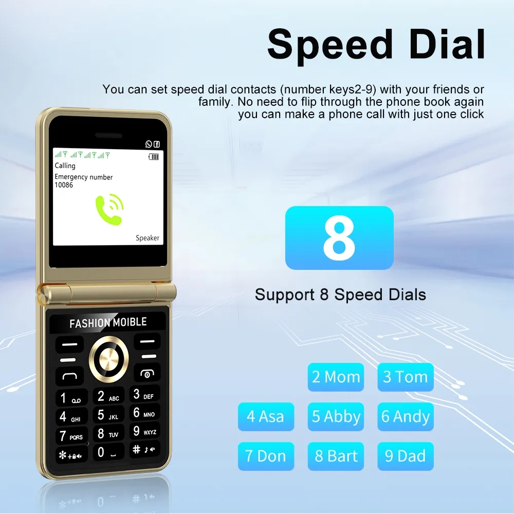 New Classic Flip Mobile Phone 2.4 Inch Screen 2G GSM 4 SIM Card Speed Dial Magic Voice LED Flashlight Backup Cellphone