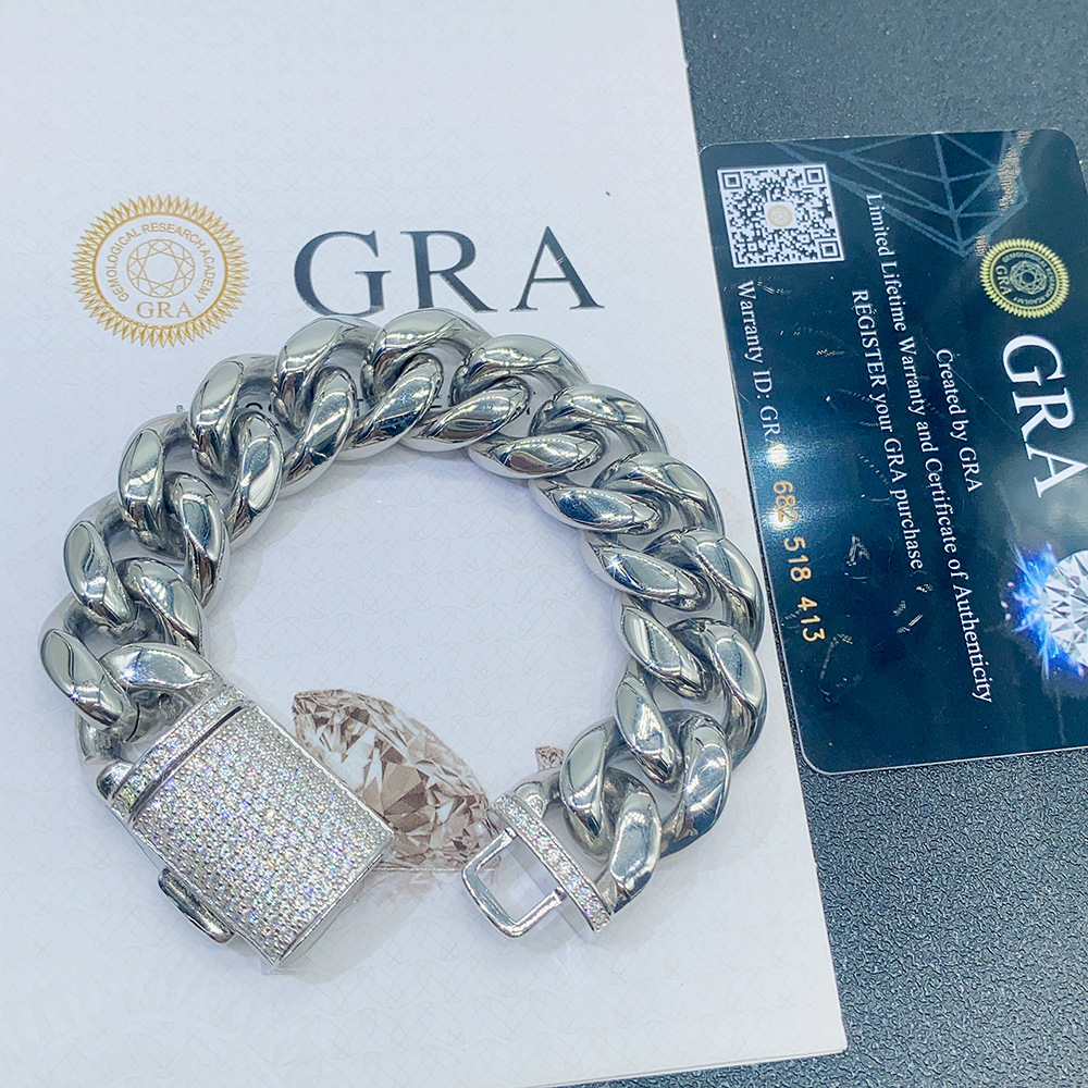 Diamond Passed Test 8mm/10mm/12mm/14mm/18mm Width 7/8/9inch Gold Plated Stainless Steel Moissanite Diamond Cuban Bracelet for Men Women Nice Gift
