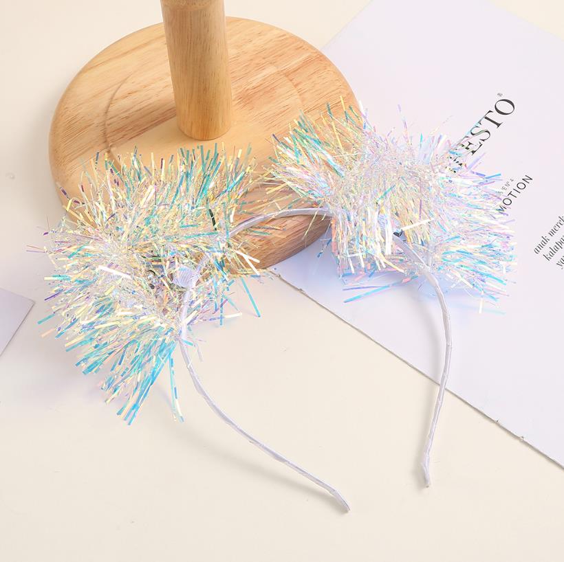 Fashion Cat Ear Headband Laser Rave Metallic Tinsel Headdress Holographic Party Hairhoop Christmas Birthday Hair Accessories