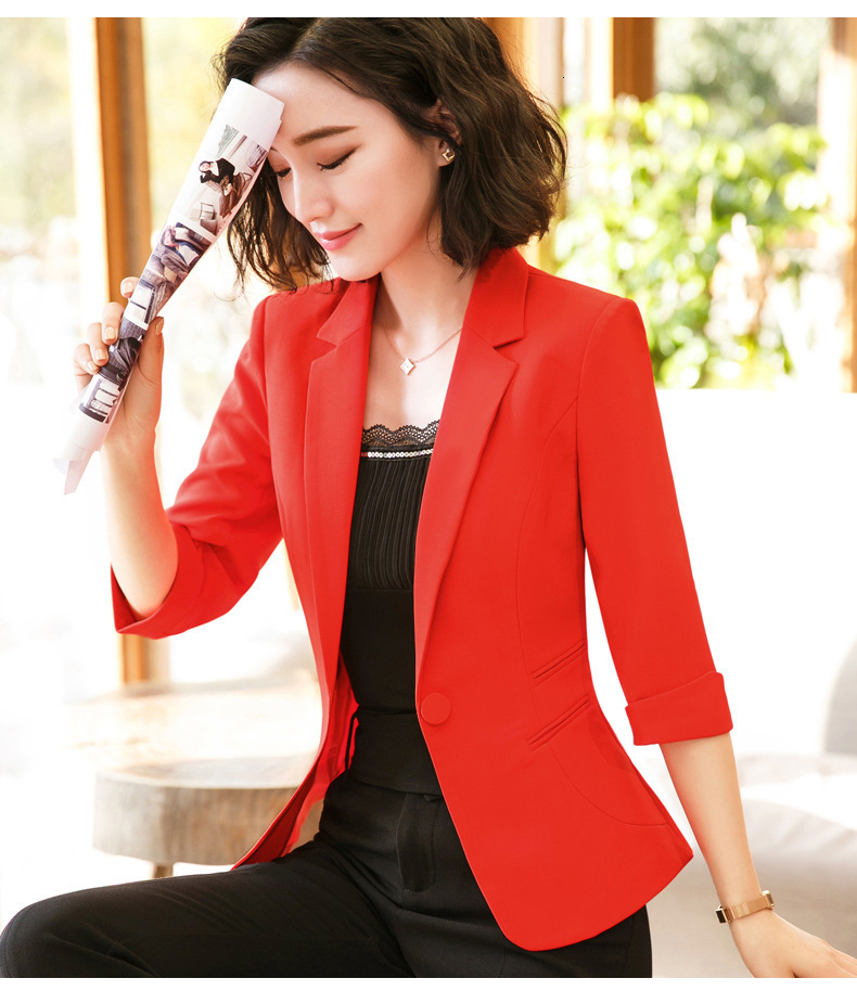Women's Suits Blazers IZICFLY Summer Style Red Yellow Blazer For Ladies Elegant Slim Half Coat Busines Vestido Office Work Wear 230828