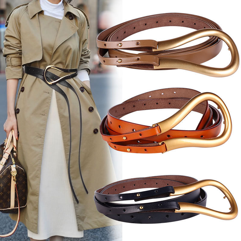 Belts Fashion leather arc metal horseshoe buckle big U belt ladies thin belt soft wear belt ladies high quality watchband 230829
