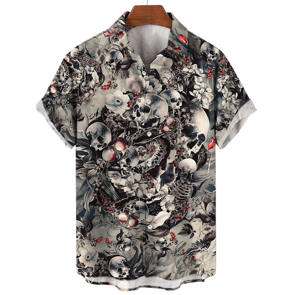 Men's Dress Shirts Skull Shirt For Men Streetwear Harajuku Clothes Tops Gothic Short Sleeve Tshirt Vintage Fashion Button Camisa 230828