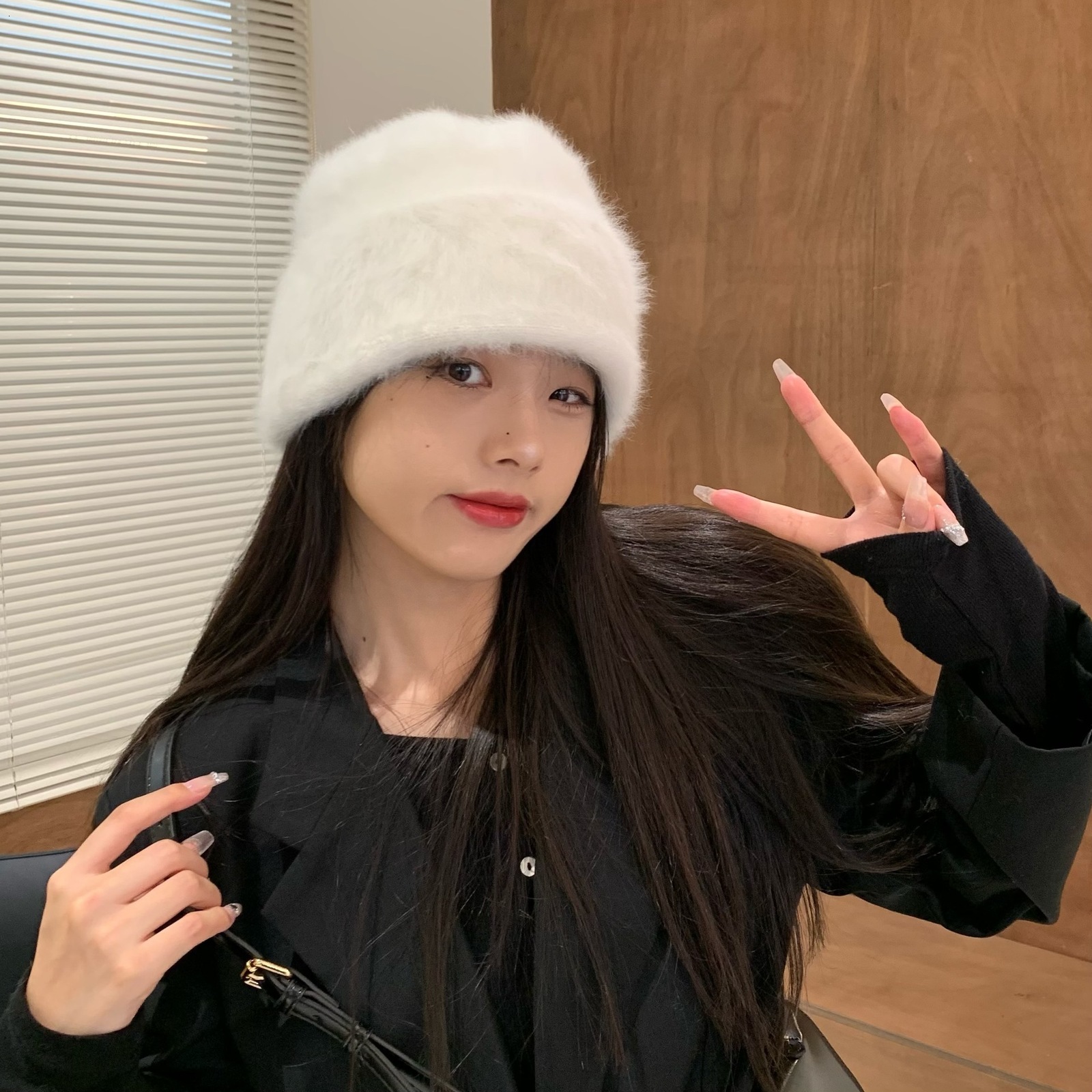 Beanie/Skull Caps Fashion Long Rabbit Hair Knitted Hat Female Winter Rabbit Fur Soft Warm Beanies Korean Solid Colors Hat Y2k Cold Hat 230829