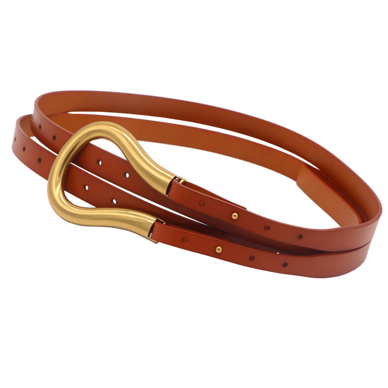 Belts Fashion leather arc metal horseshoe buckle big U belt ladies thin belt soft wear belt ladies high quality watchband 230829