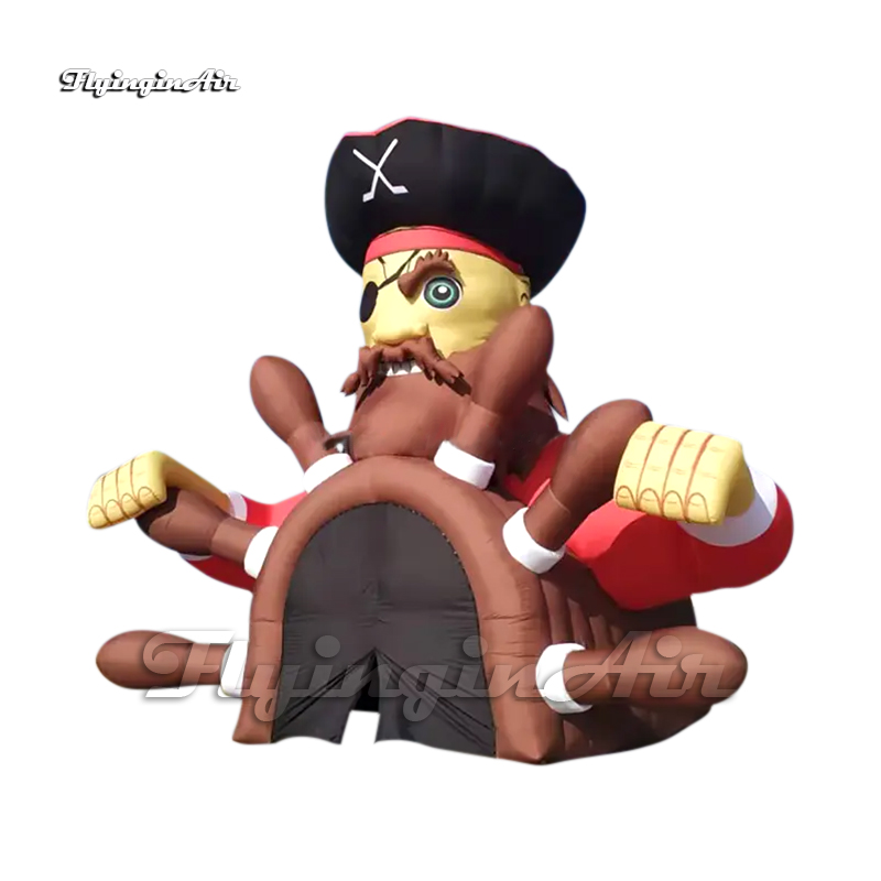 Large Inflatable Sport Tunnel Cartoon Figure Mascot 5m Air Blow Up Pirate Captain With A Big Rudder Passage For Event